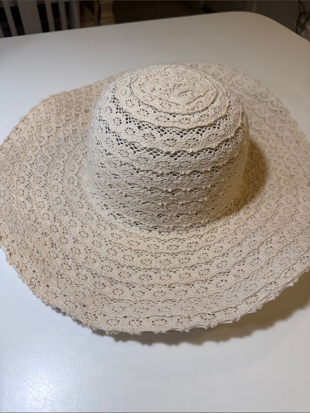 Source Unknown Crochet Wide-Brim Sun Hat - Cream